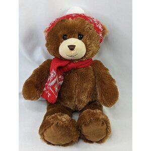 NY Co Brown Bear Plush 14 Inch Red Knit Hat Scarf 2016 Stuffed Animal Toy